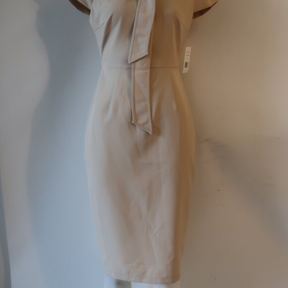 NWT Womens Alexia Admor Cream Neutral Tie Neck Sheath Dress 2 - Picture 8 of 14